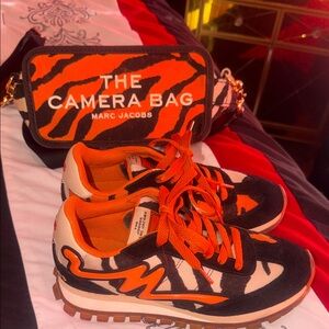 Marc Jacobs Bold Orange and Black Sneakers with Camera Bag